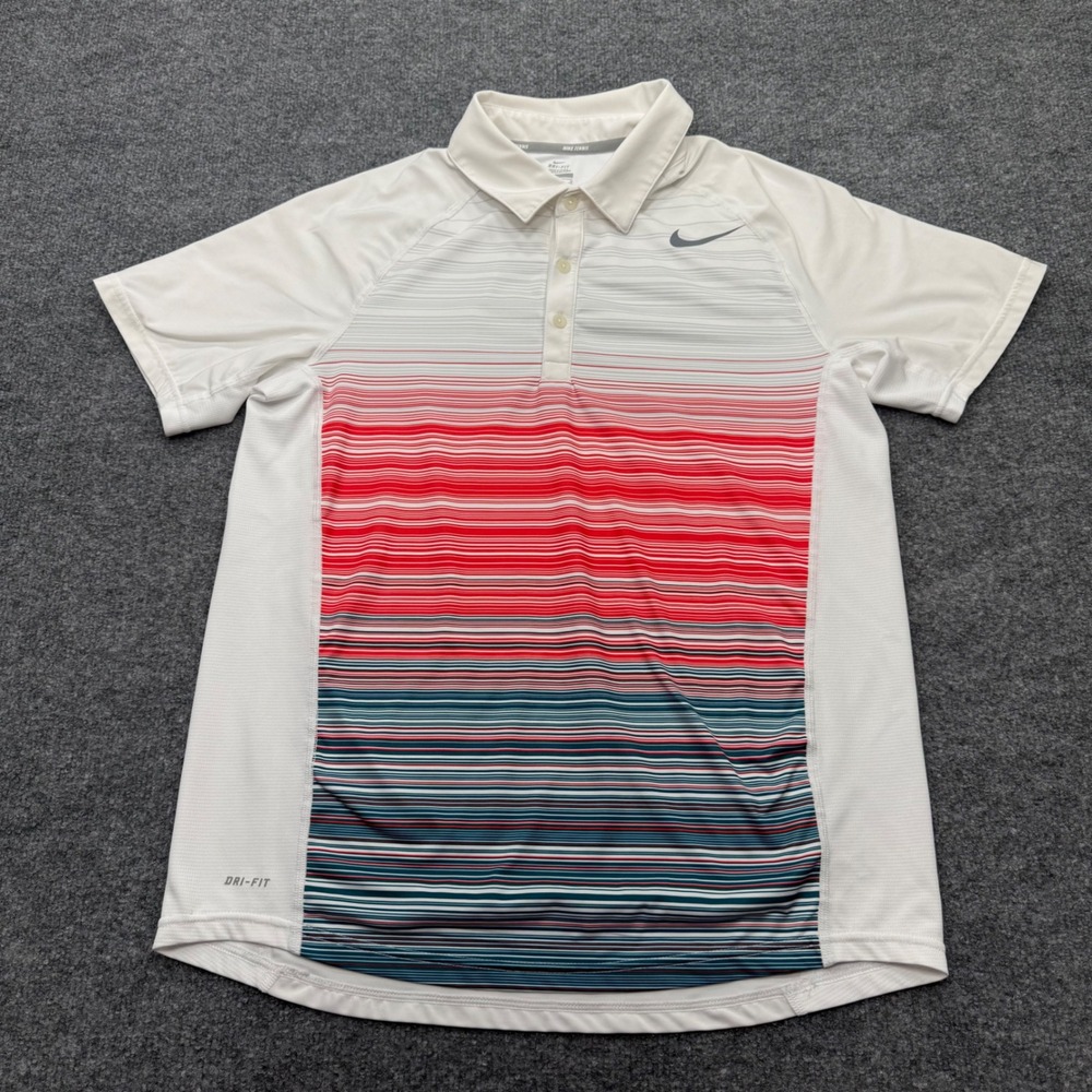 Nike Tennis Dri-FIT Polo Shirt Mens Medium Red White Blue Striped Gradient